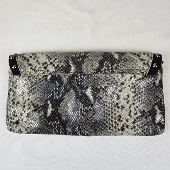 BCBGMaxAzria Leather Snakeskin Print Clutch Silver Stud Embellishment Black Trim - Picture 4 of 16